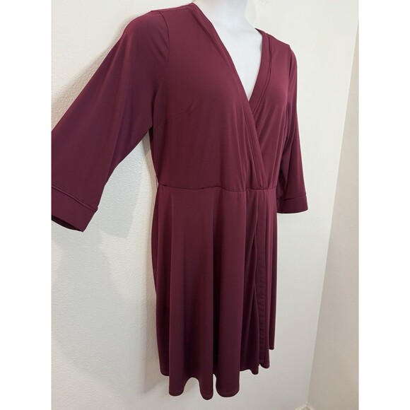 Torrid Womens Faux Wrap Midi Dress Size 1X Studio Knit Burgundy Red Stretch Fall - Picture 2 of 9